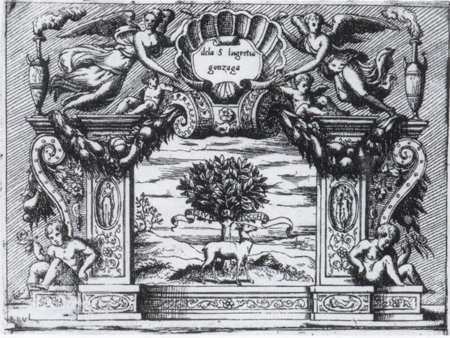 Laurel tree device of Lucrezia Gonzaga from Battista pittoni